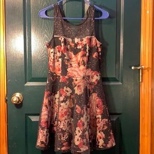 Black w/ flowers sparkle midi dress